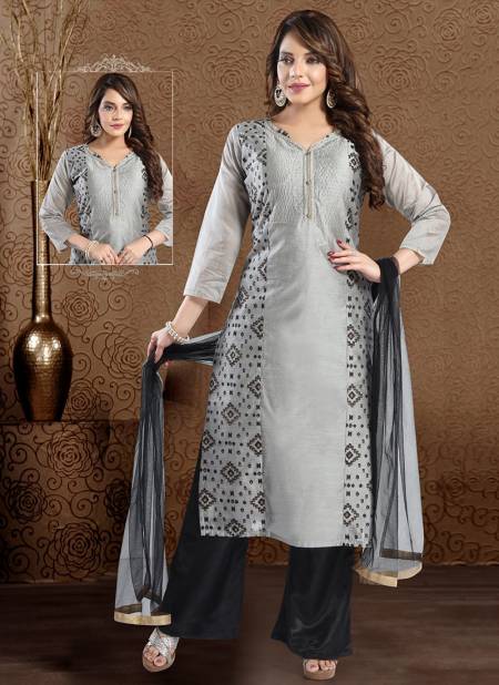 Gray Colour N F PLAZO 08 New Latest Designer Festive Wear Georgette Readymade Salwar Suit Collection 735